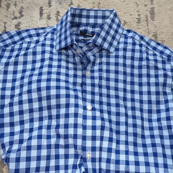 Hugo Boss regular fit blue checkered long sleeve dress shirt - Picture 2 of 8